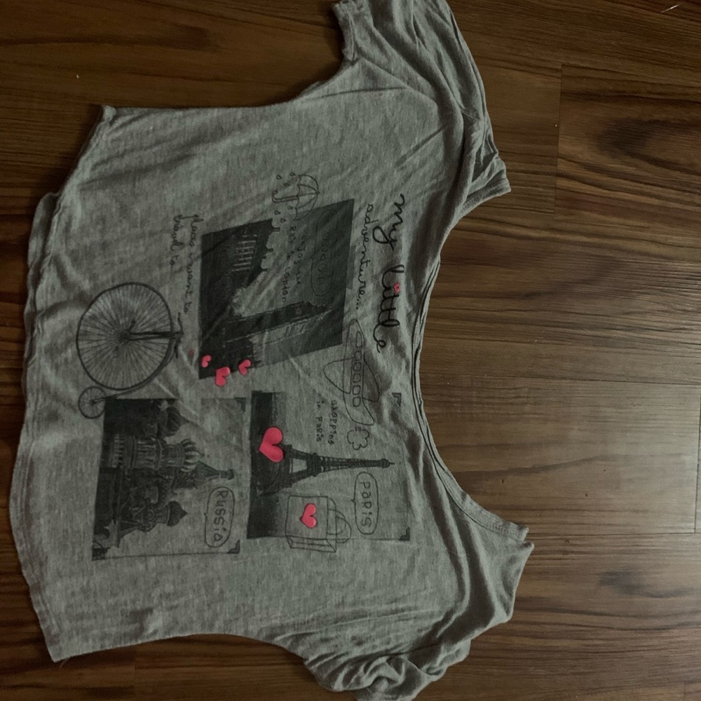 Gray Graphic Tee with Pink Accents